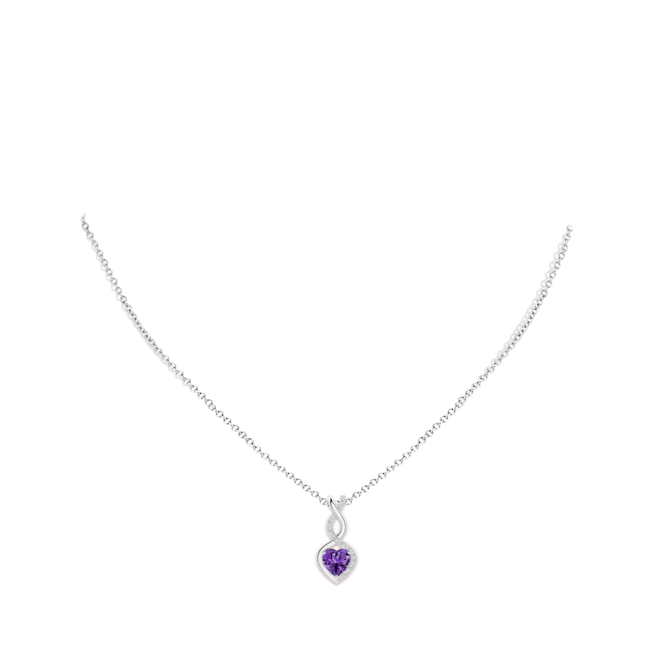 7mm AAAA Heart-Shaped Amethyst Infinity Pendant with Diamond Accents in 18K White Gold pen