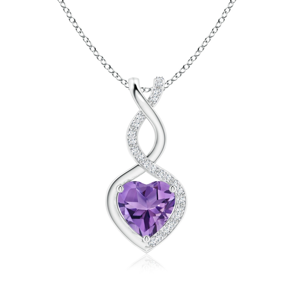 8mm AA Heart-Shaped Amethyst Infinity Pendant with Diamond Accents in S999 Silver 