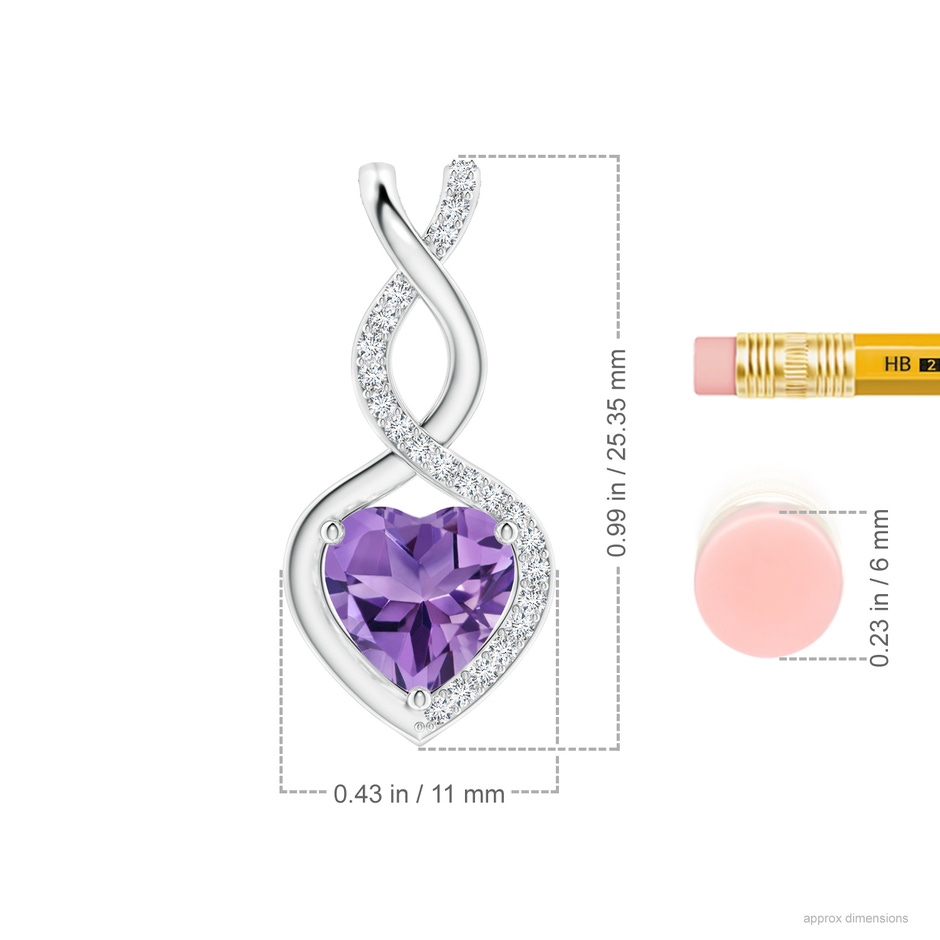 8mm AA Heart-Shaped Amethyst Infinity Pendant with Diamond Accents in S999 Silver ruler