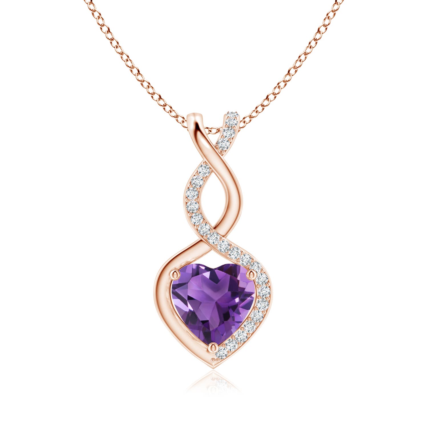 8mm AAA Heart-Shaped Amethyst Infinity Pendant with Diamond Accents in Rose Gold