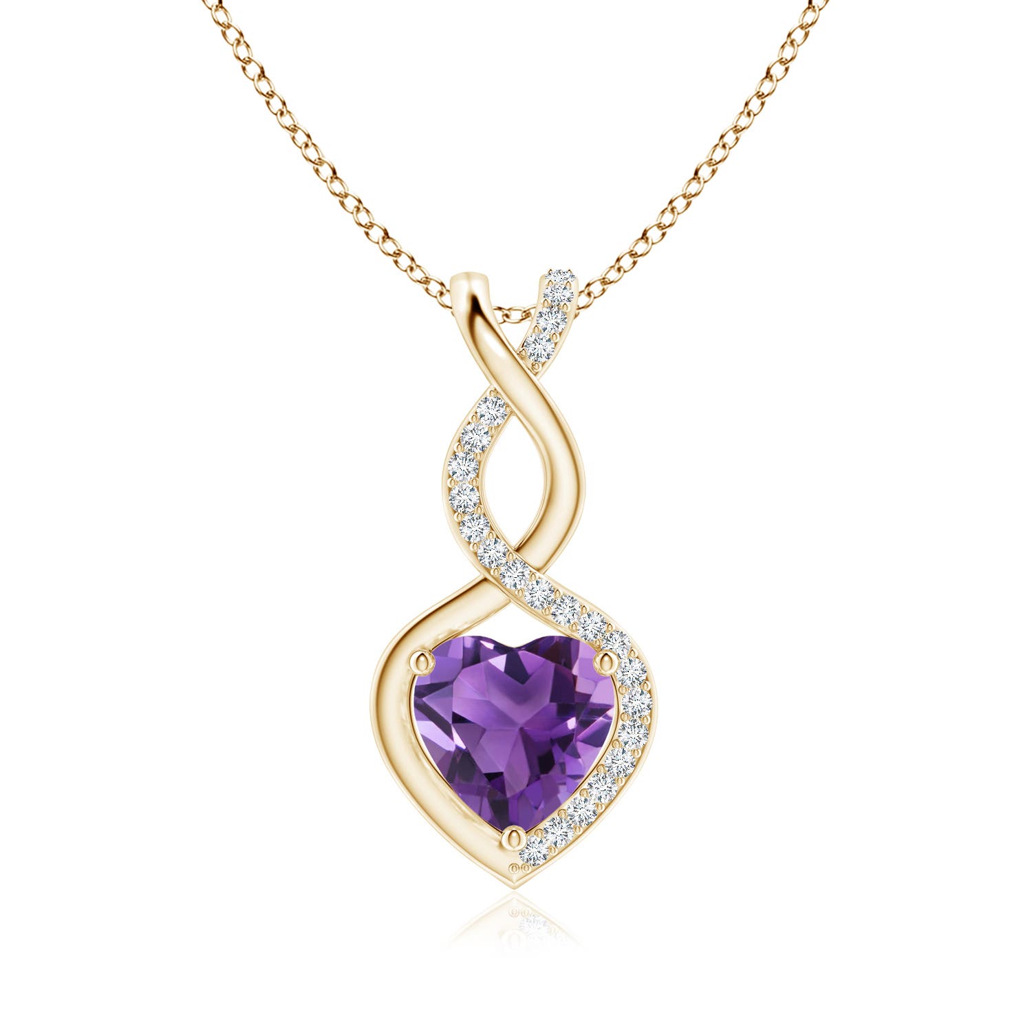 8mm AAA Heart-Shaped Amethyst Infinity Pendant with Diamond Accents in Yellow Gold
