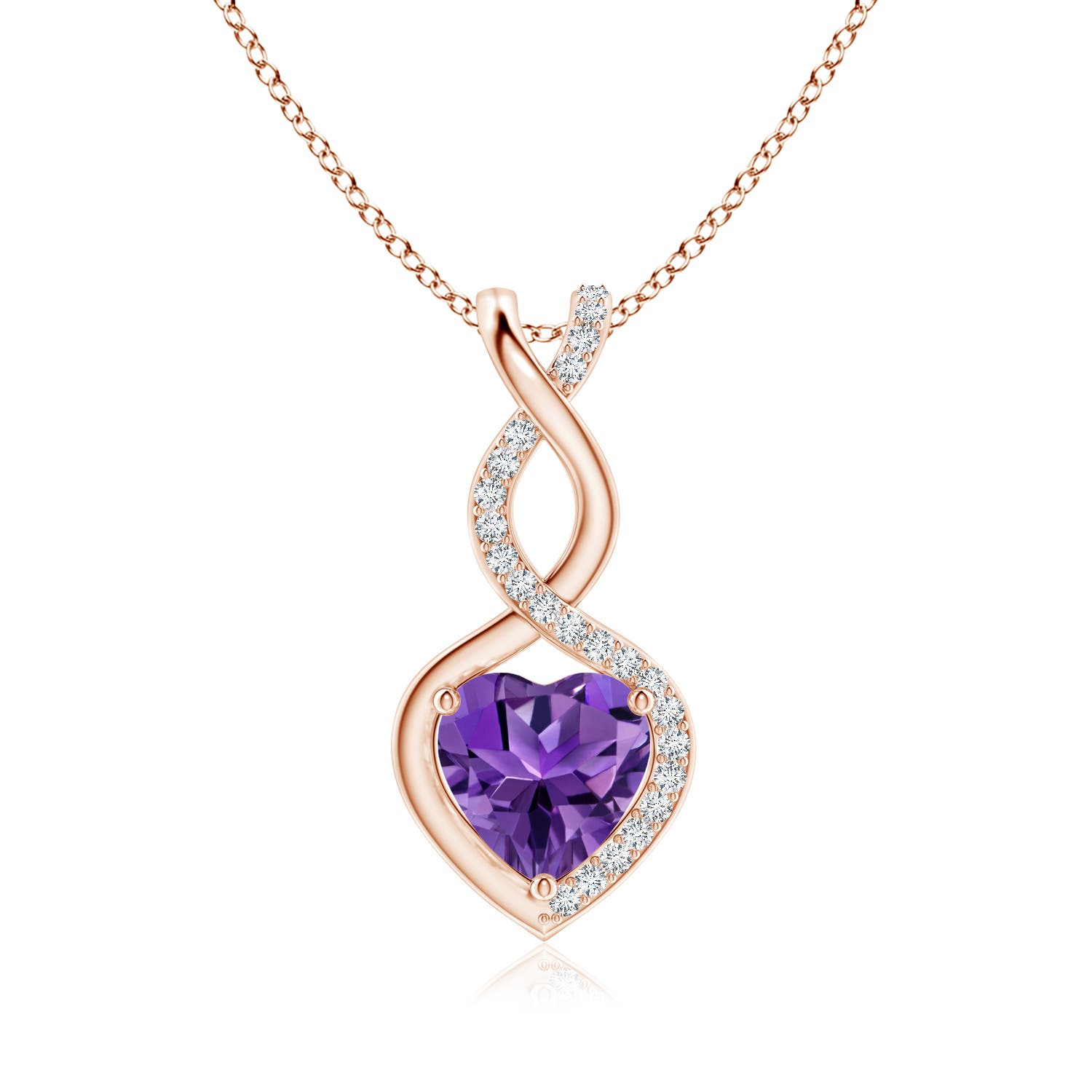 8mm AAAA Heart-Shaped Amethyst Infinity Pendant with Diamond Accents in 18CT Rose Gold