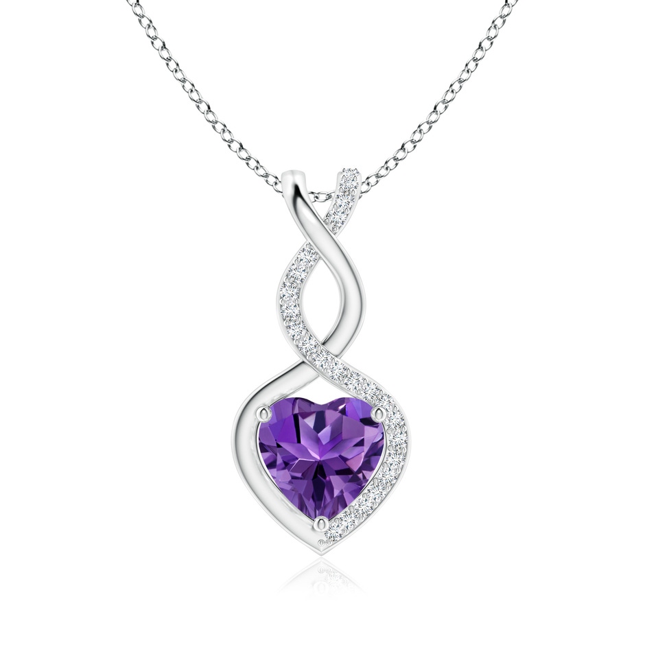8mm AAAA Heart-Shaped Amethyst Infinity Pendant with Diamond Accents in 18K White Gold 