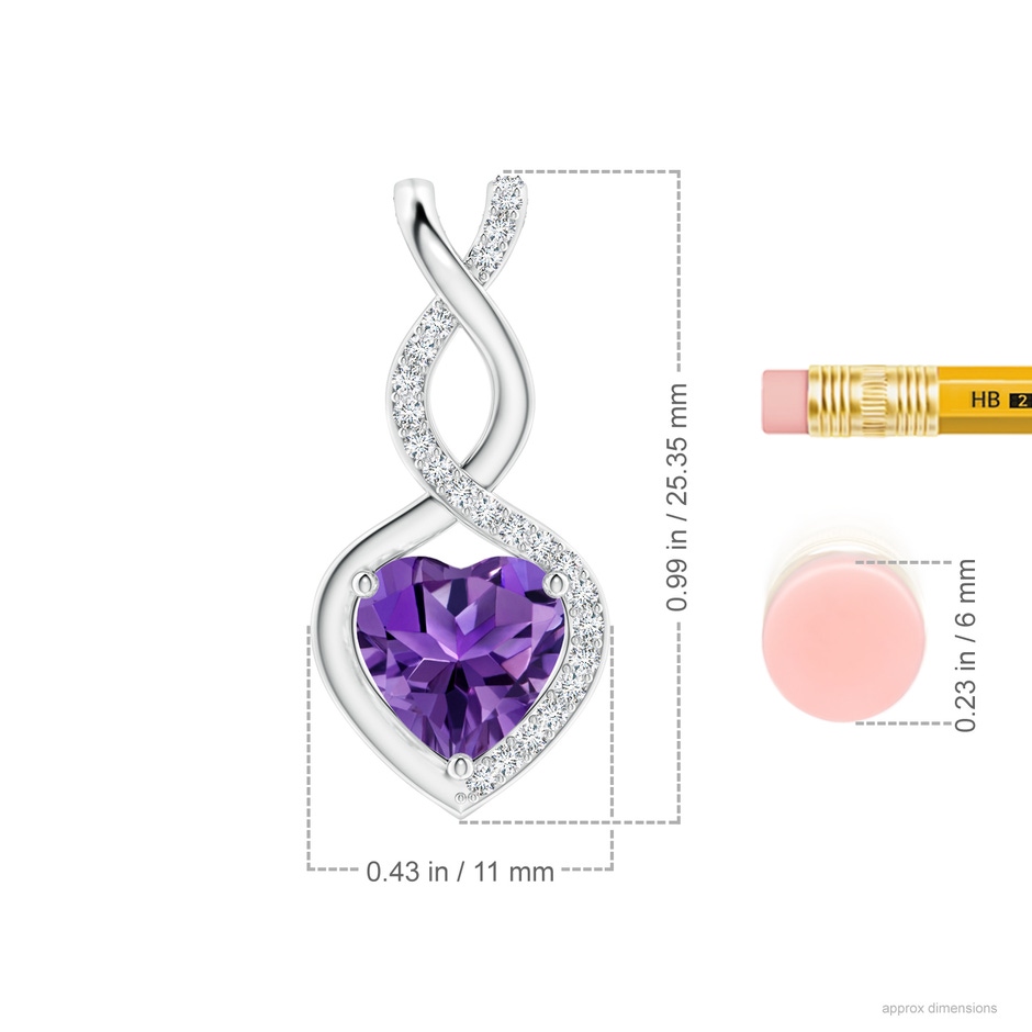 8mm AAAA Heart-Shaped Amethyst Infinity Pendant with Diamond Accents in 18K White Gold ruler