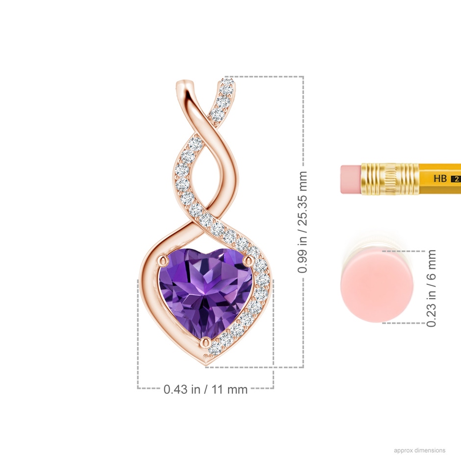 8mm AAAA Heart-Shaped Amethyst Infinity Pendant with Diamond Accents in Rose Gold ruler