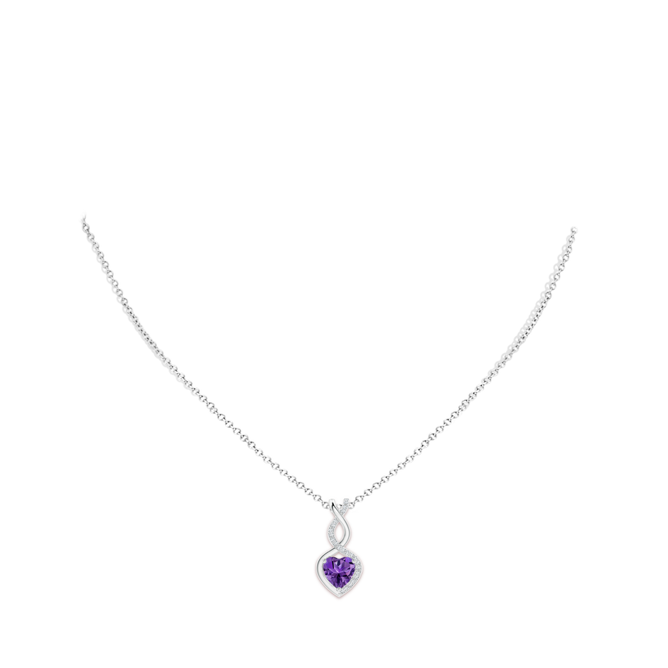 8mm AAAA Heart-Shaped Amethyst Infinity Pendant with Diamond Accents in White Gold pen