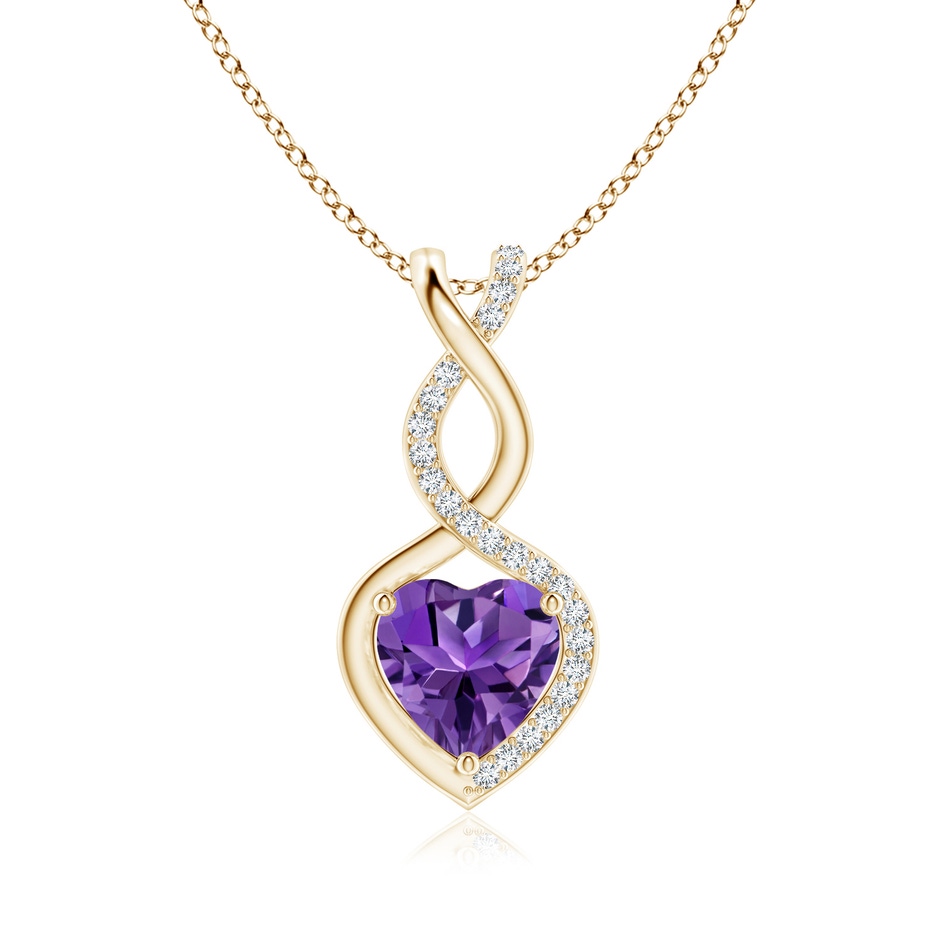 8mm AAAA Heart-Shaped Amethyst Infinity Pendant with Diamond Accents in Yellow Gold 