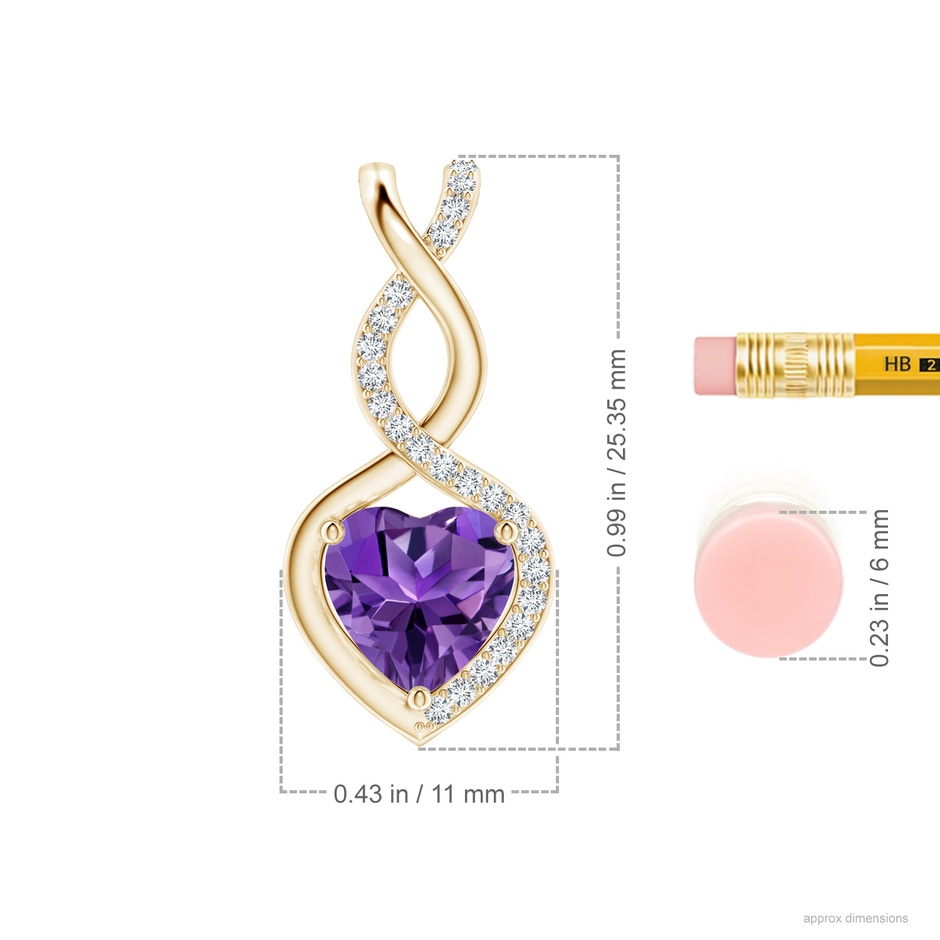 8mm AAAA Heart-Shaped Amethyst Infinity Pendant with Diamond Accents in Yellow Gold ruler