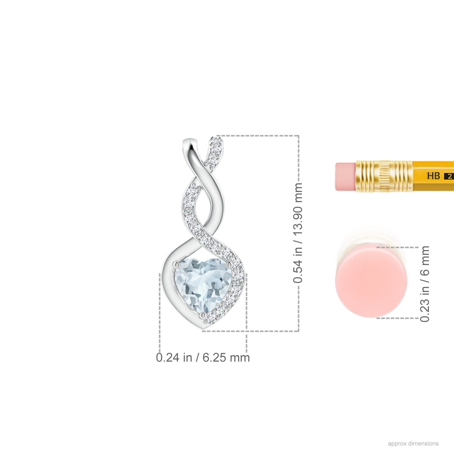 4mm A Heart-Shaped Aquamarine Infinity Pendant with Diamond Accents in P950 Platinum - ruler