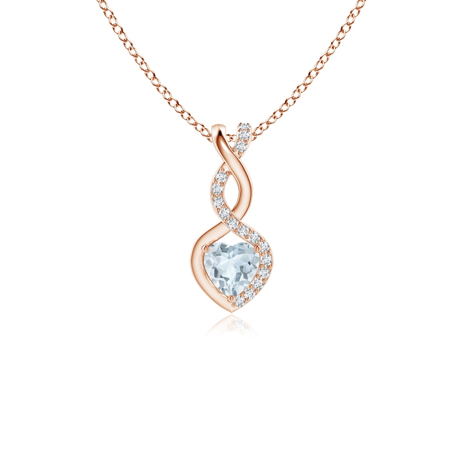 4mm A Heart-Shaped Aquamarine Infinity Pendant with Diamond Accents in Rose Gold 