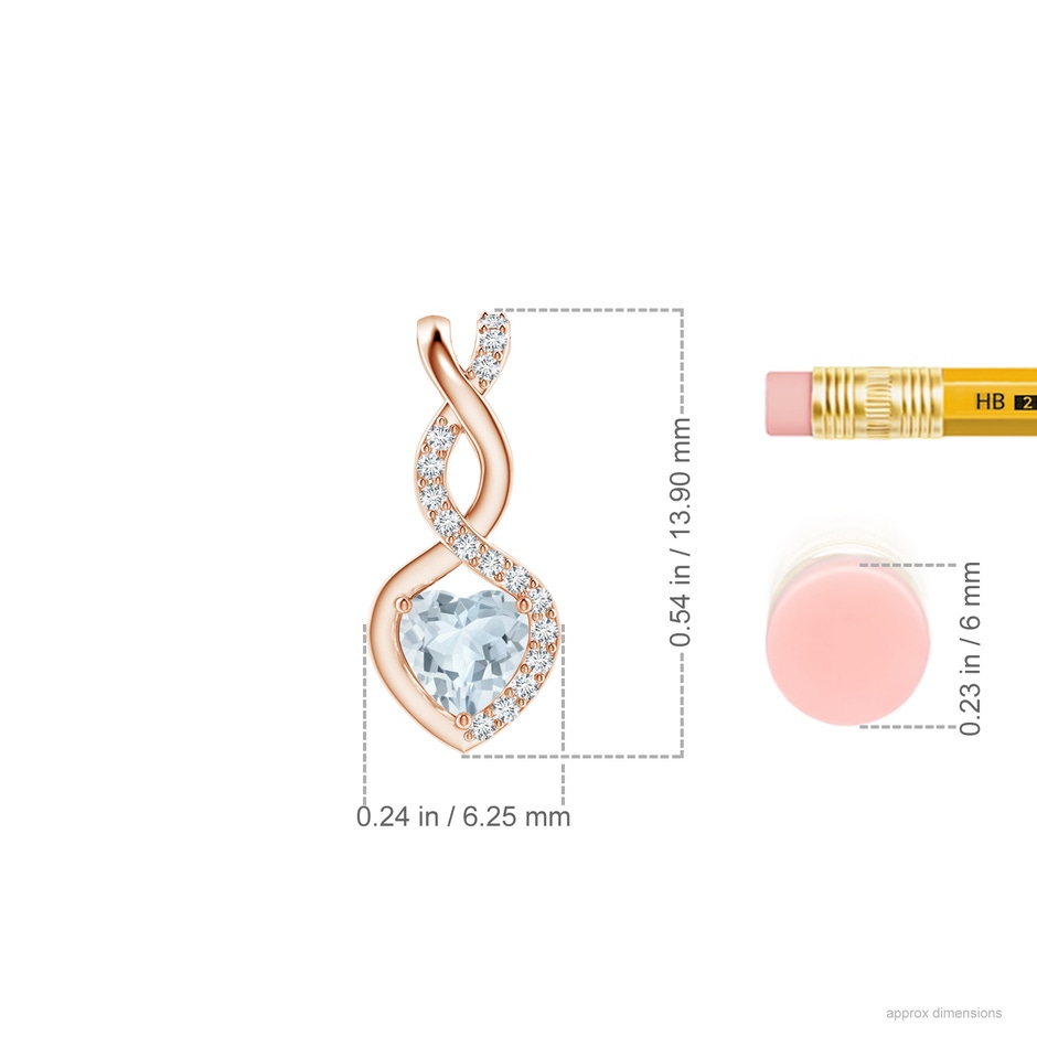 4mm A Heart-Shaped Aquamarine Infinity Pendant with Diamond Accents in Rose Gold ruler