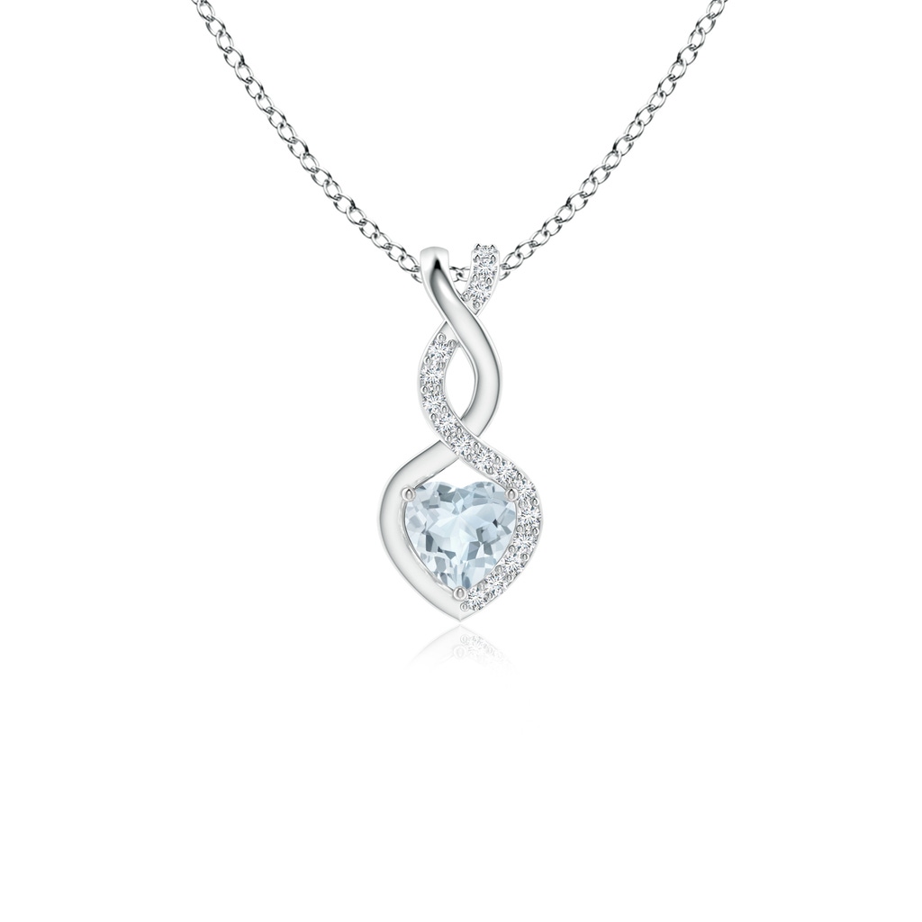 4mm A Heart-Shaped Aquamarine Infinity Pendant with Diamond Accents in S999 Silver