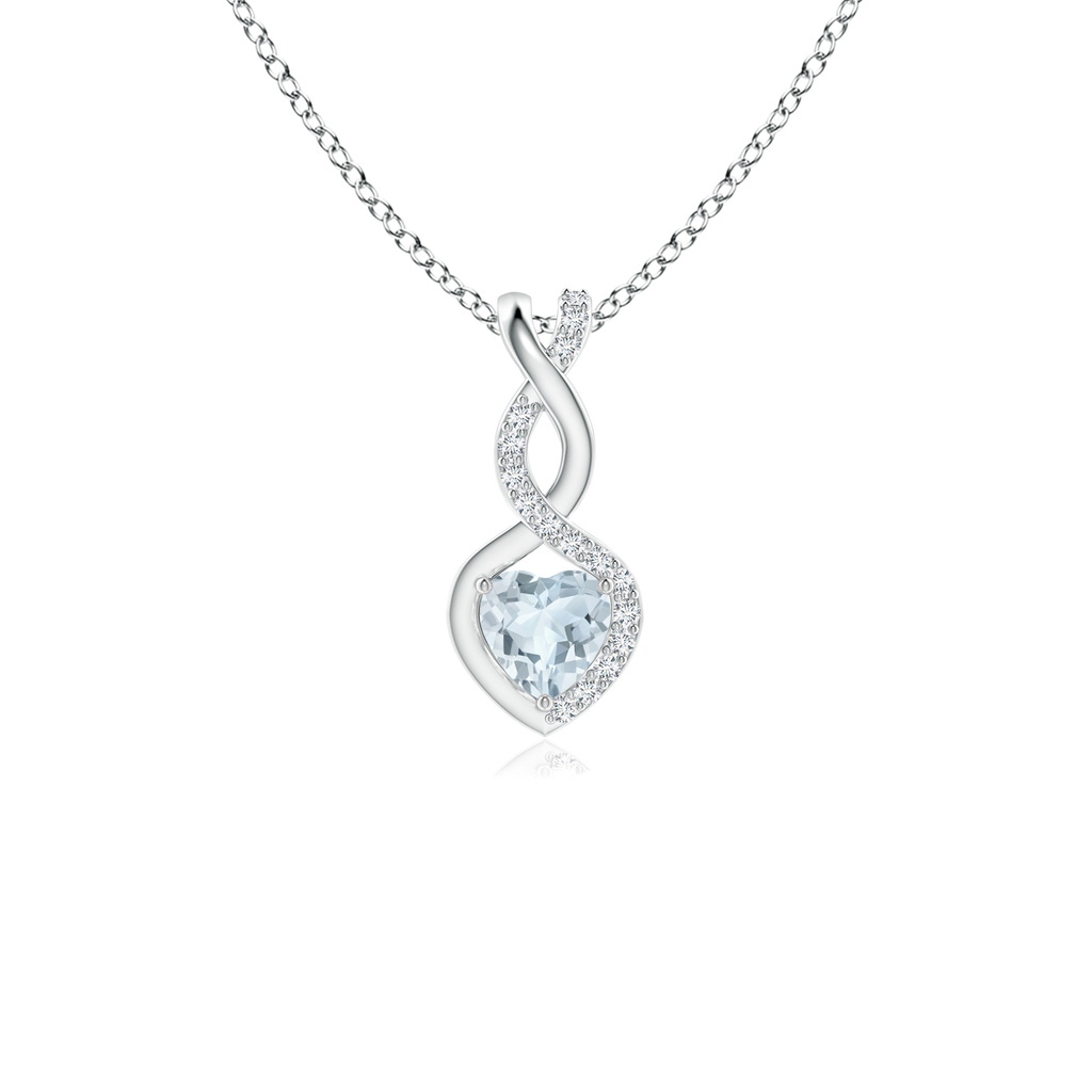 4mm A Aquamarine Infinity Heart Pendant with Diamonds in White Gold 