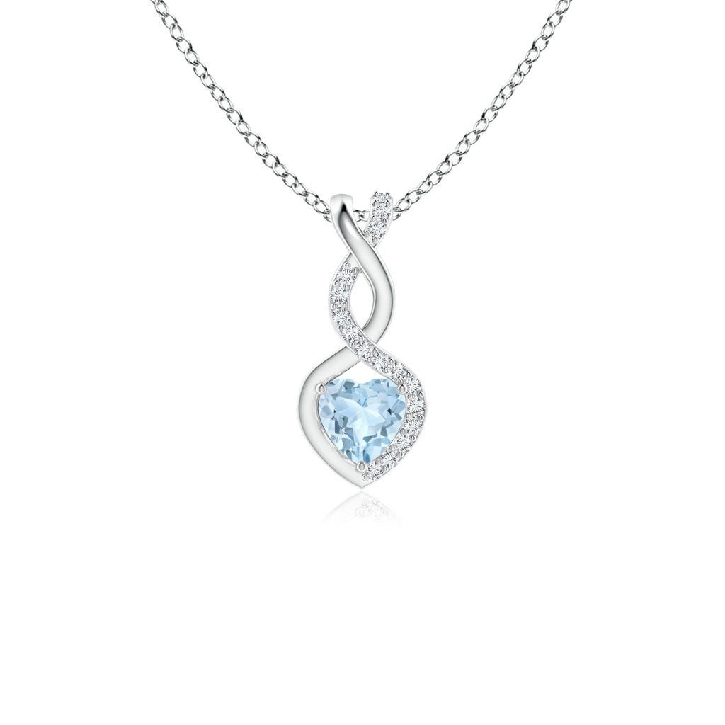 4mm AA Heart-Shaped Aquamarine Infinity Pendant with Diamond Accents in S999 Silver
