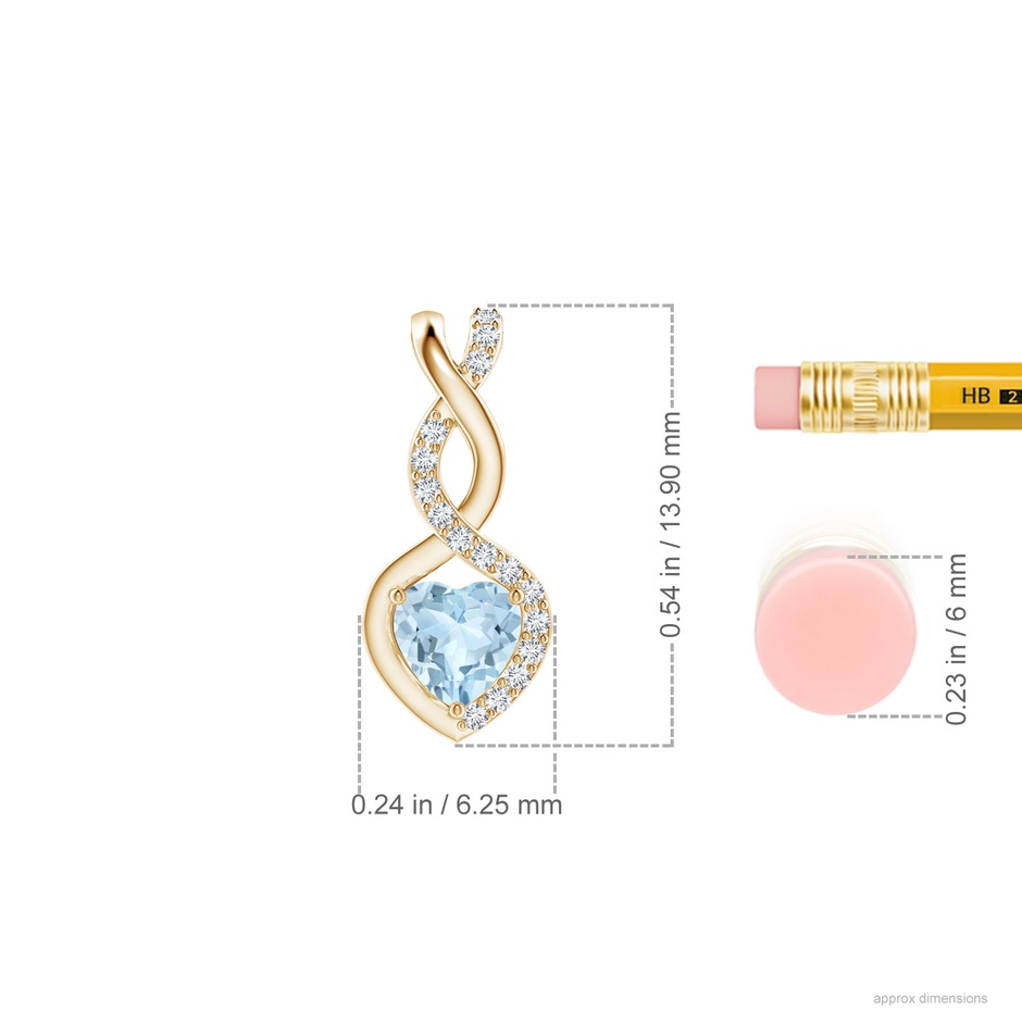 4mm AA Heart-Shaped Aquamarine Infinity Pendant with Diamond Accents in Yellow Gold ruler