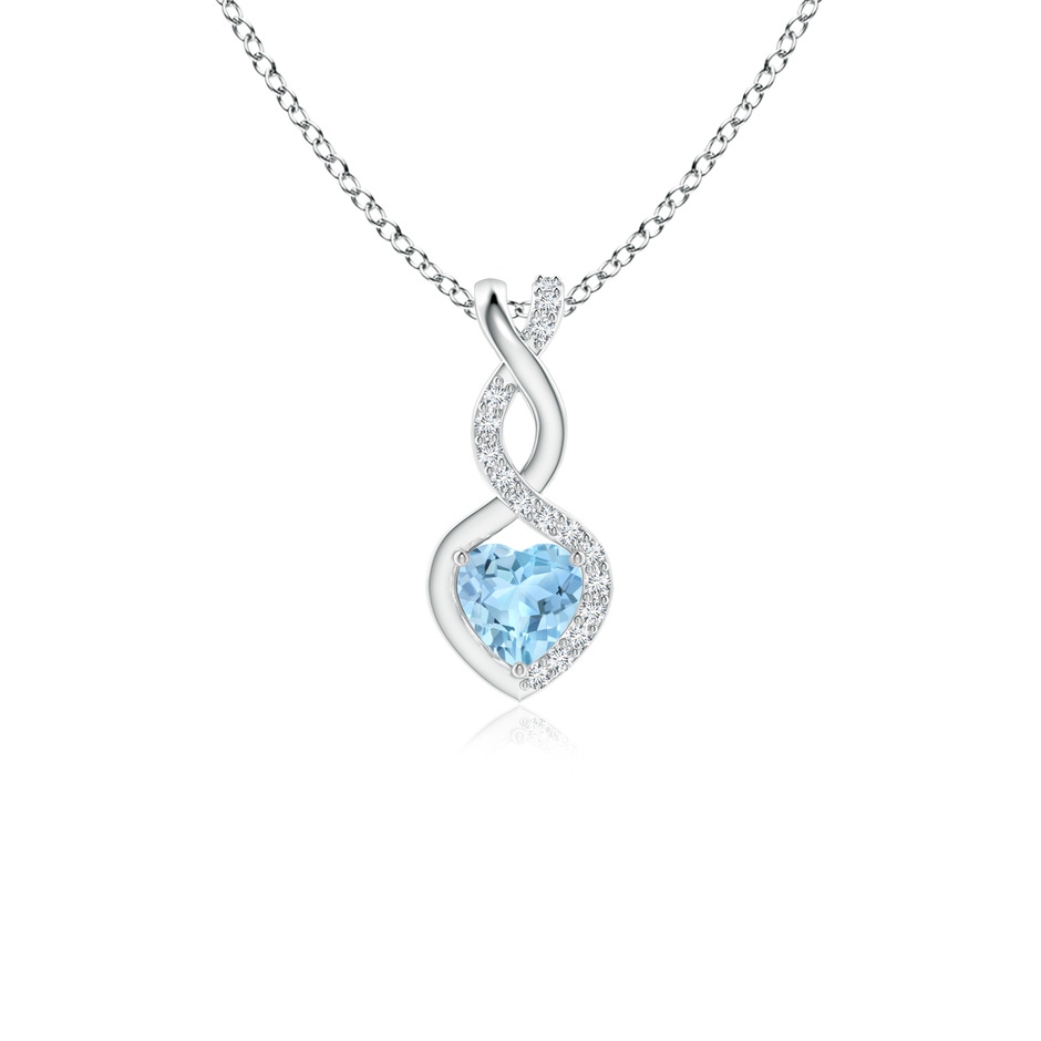 4mm AAA Heart-Shaped Aquamarine Infinity Pendant with Diamond Accents in White Gold 