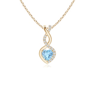 4mm AAA Aquamarine Infinity Heart Pendant with Diamonds in Yellow Gold