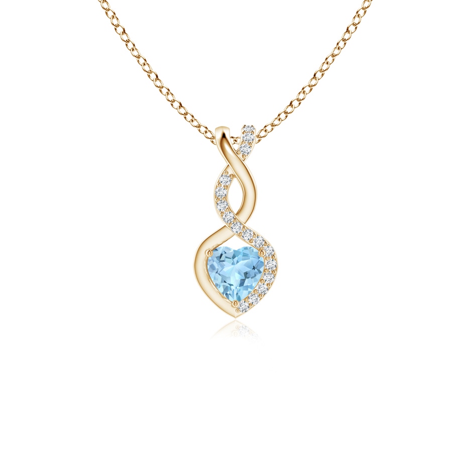 4mm AAA Heart-Shaped Aquamarine Infinity Pendant with Diamond Accents in Yellow Gold 