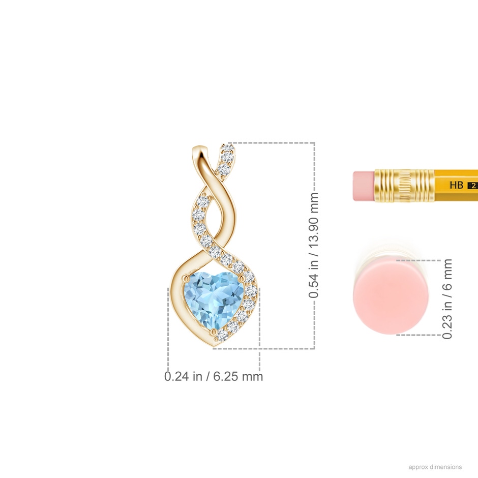 4mm AAA Heart-Shaped Aquamarine Infinity Pendant with Diamond Accents in Yellow Gold ruler