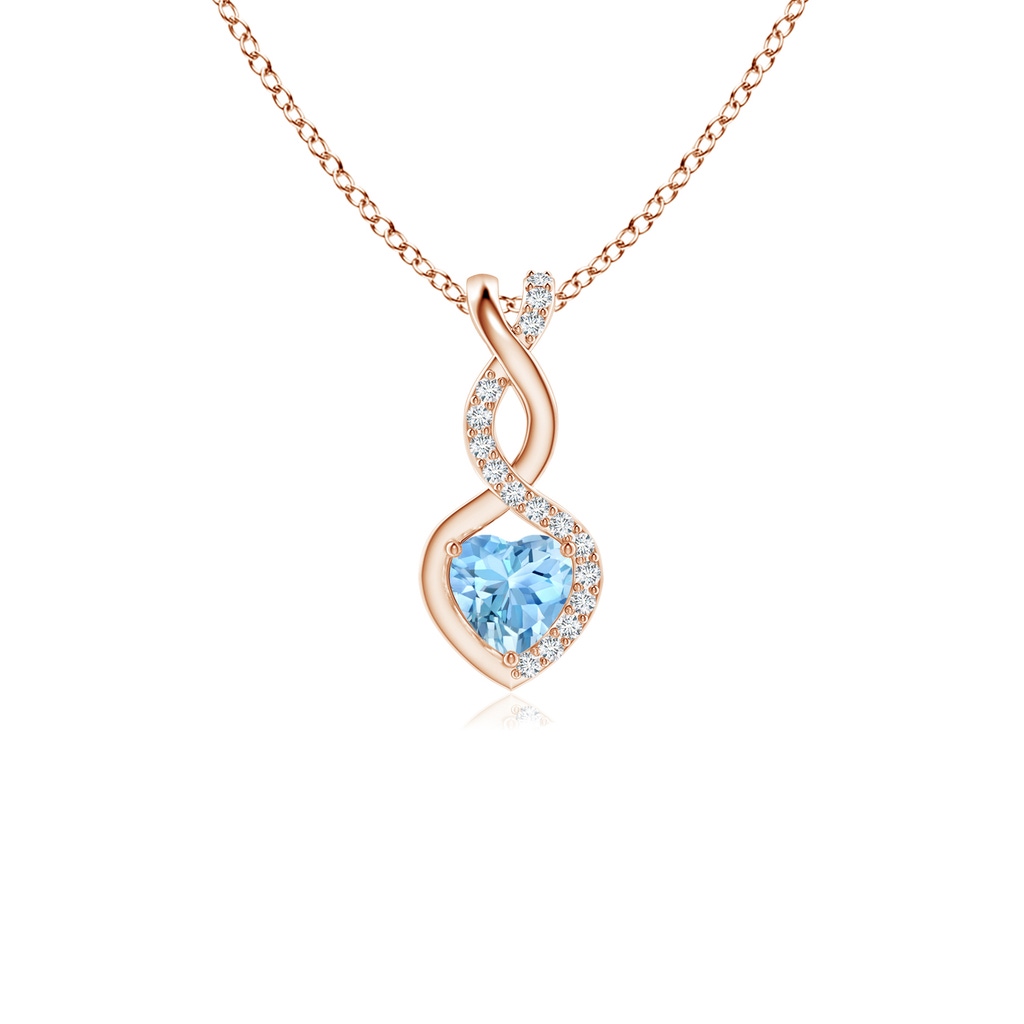 4mm AAAA Aquamarine Infinity Heart Pendant with Diamonds in 10K Rose Gold