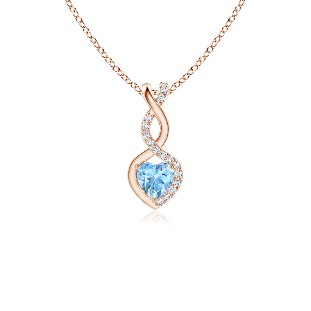4mm AAAA Heart-Shaped Aquamarine Infinity Pendant with Diamond Accents in 10K Rose Gold