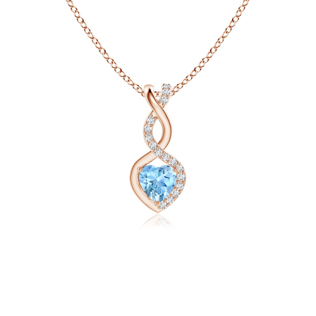 4mm AAAA Aquamarine Infinity Heart Pendant with Diamonds in 10K Rose Gold