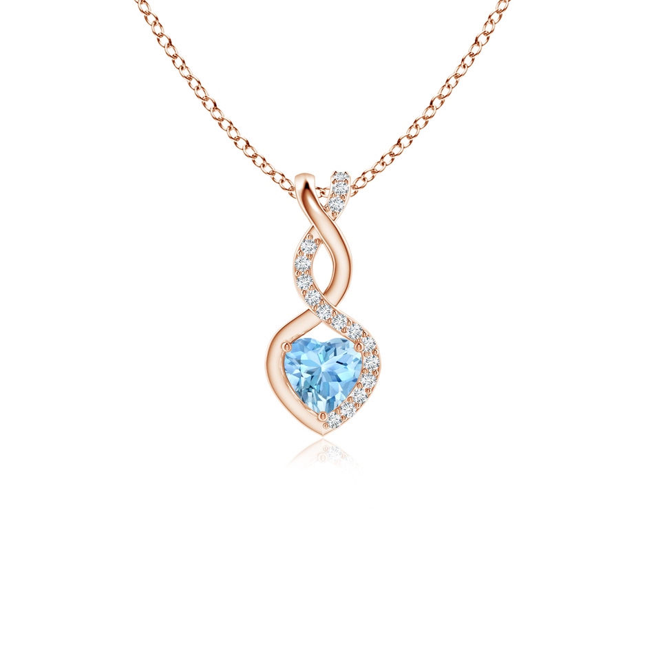 4mm AAAA Heart-Shaped Aquamarine Infinity Pendant with Diamond Accents in 18K Rose Gold 