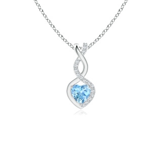 4mm AAAA Aquamarine Infinity Heart Pendant with Diamonds in 9K White Gold