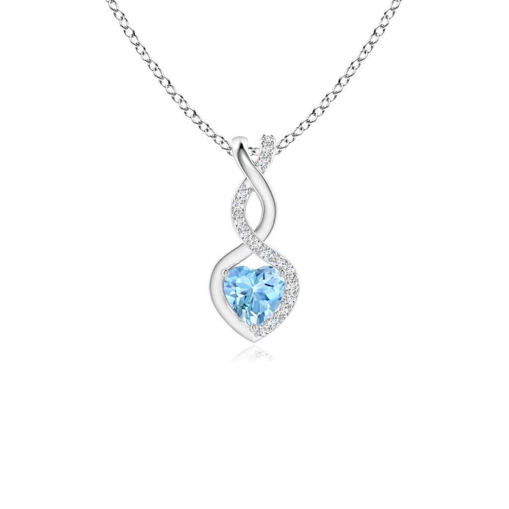 4mm AAAA Aquamarine Infinity Heart Pendant with Diamonds in P950 Platinum