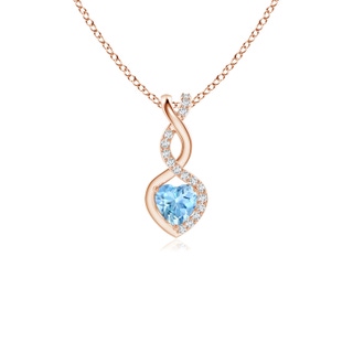 4mm AAAA Aquamarine Infinity Heart Pendant with Diamonds in Rose Gold