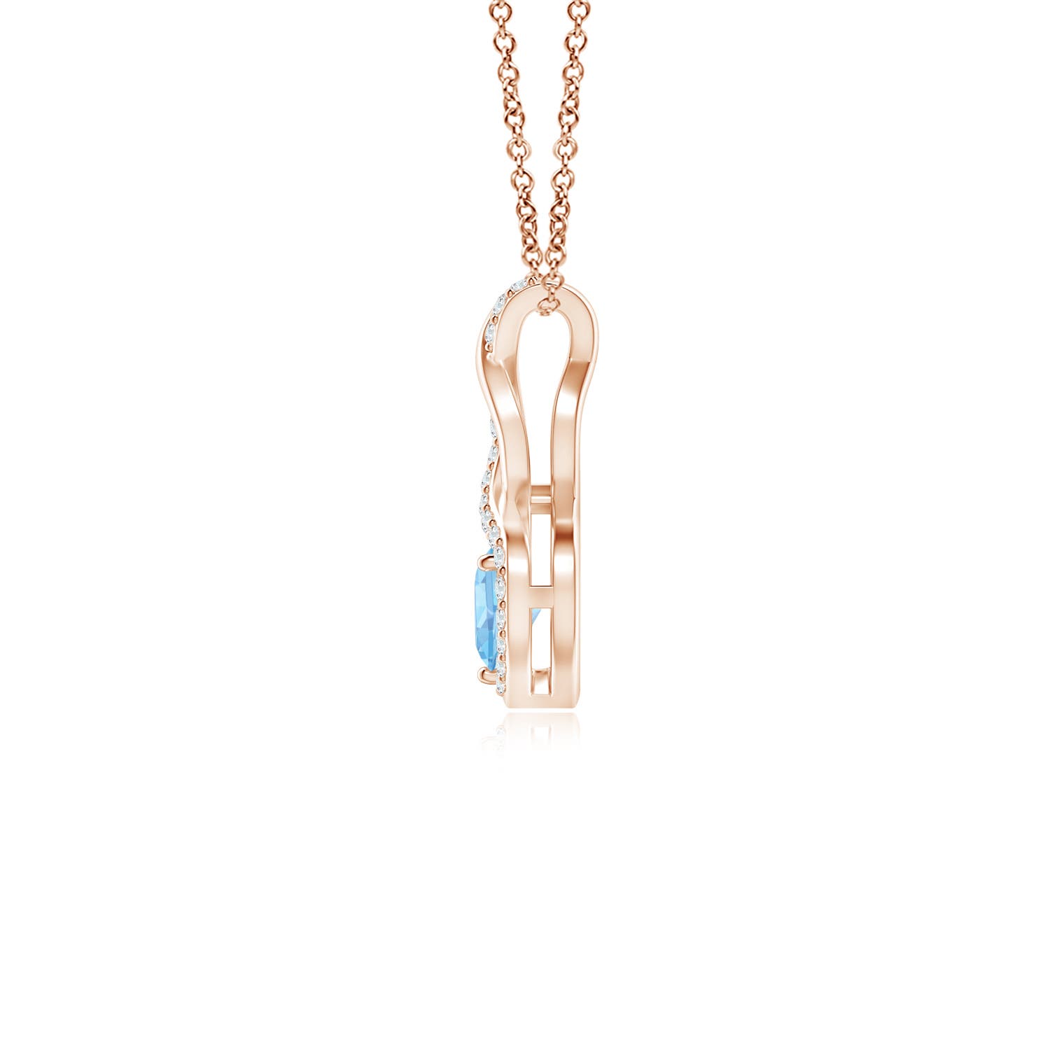 4mm AAAA Heart-Shaped Aquamarine Infinity Pendant with Diamond Accents in Rose Gold