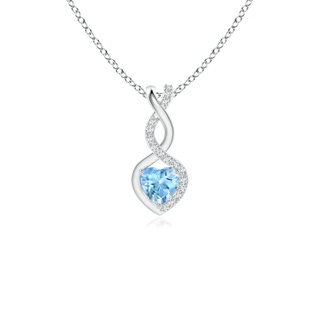4mm AAAA Aquamarine Infinity Heart Pendant with Diamonds in White Gold