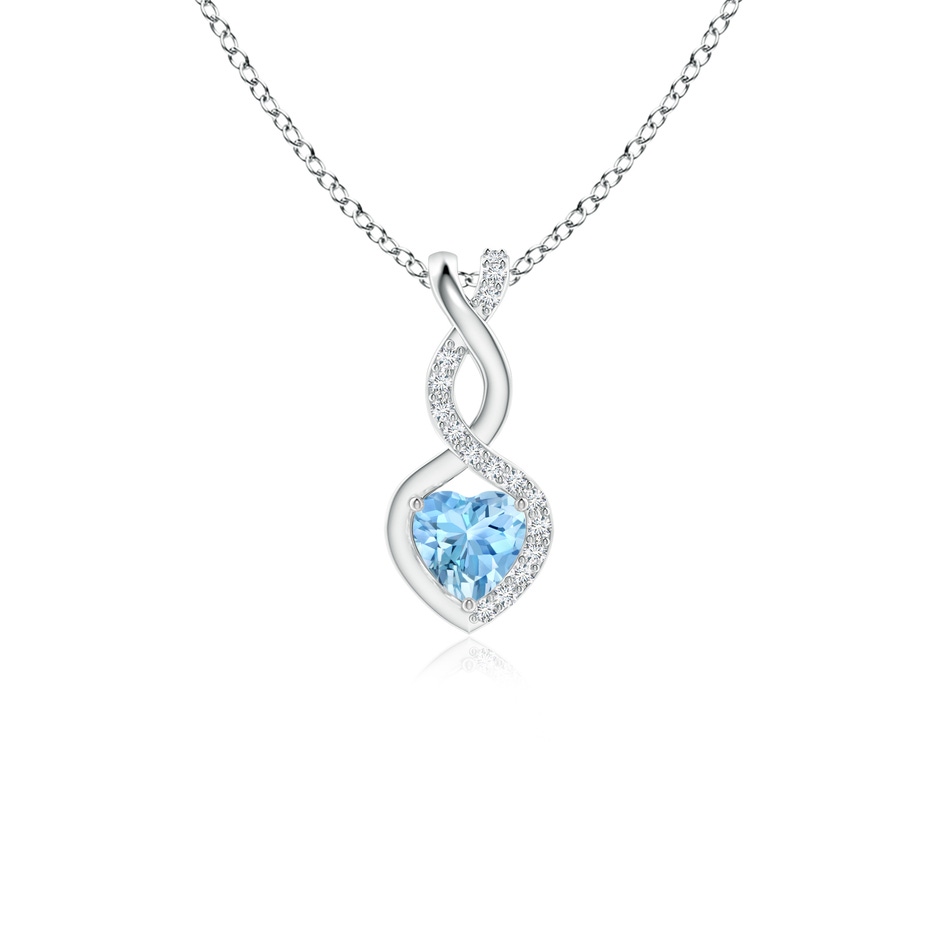 4mm AAAA Heart-Shaped Aquamarine Infinity Pendant with Diamond Accents in White Gold 
