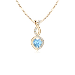 4mm AAAA Aquamarine Infinity Heart Pendant with Diamonds in Yellow Gold