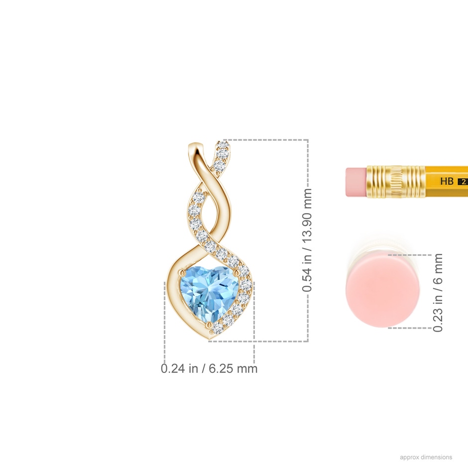 4mm AAAA Heart-Shaped Aquamarine Infinity Pendant with Diamond Accents in Yellow Gold ruler