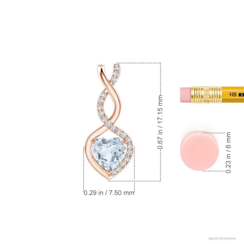5mm A Heart-Shaped Aquamarine Infinity Pendant with Diamond Accents in Rose Gold ruler