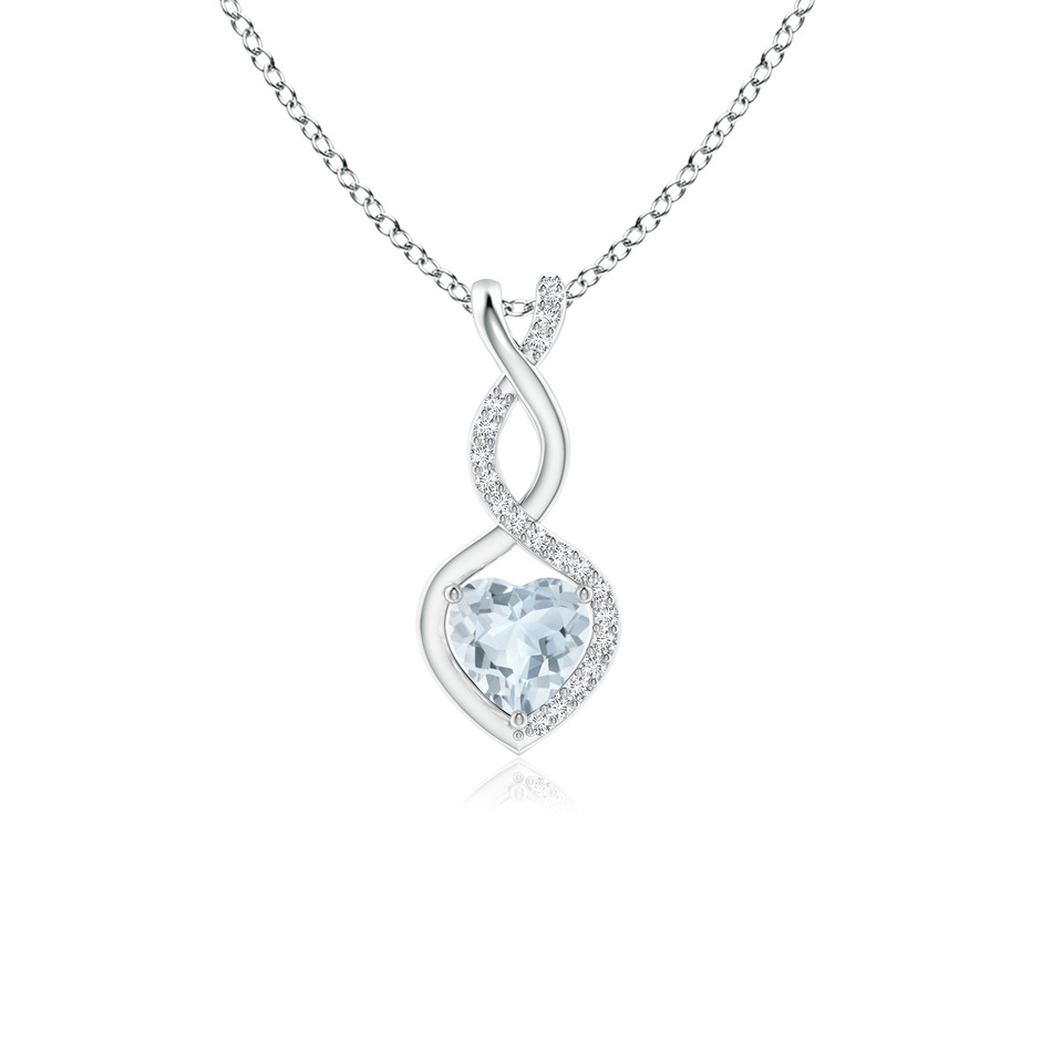 5mm A Heart-Shaped Aquamarine Infinity Pendant with Diamond Accents in White Gold 