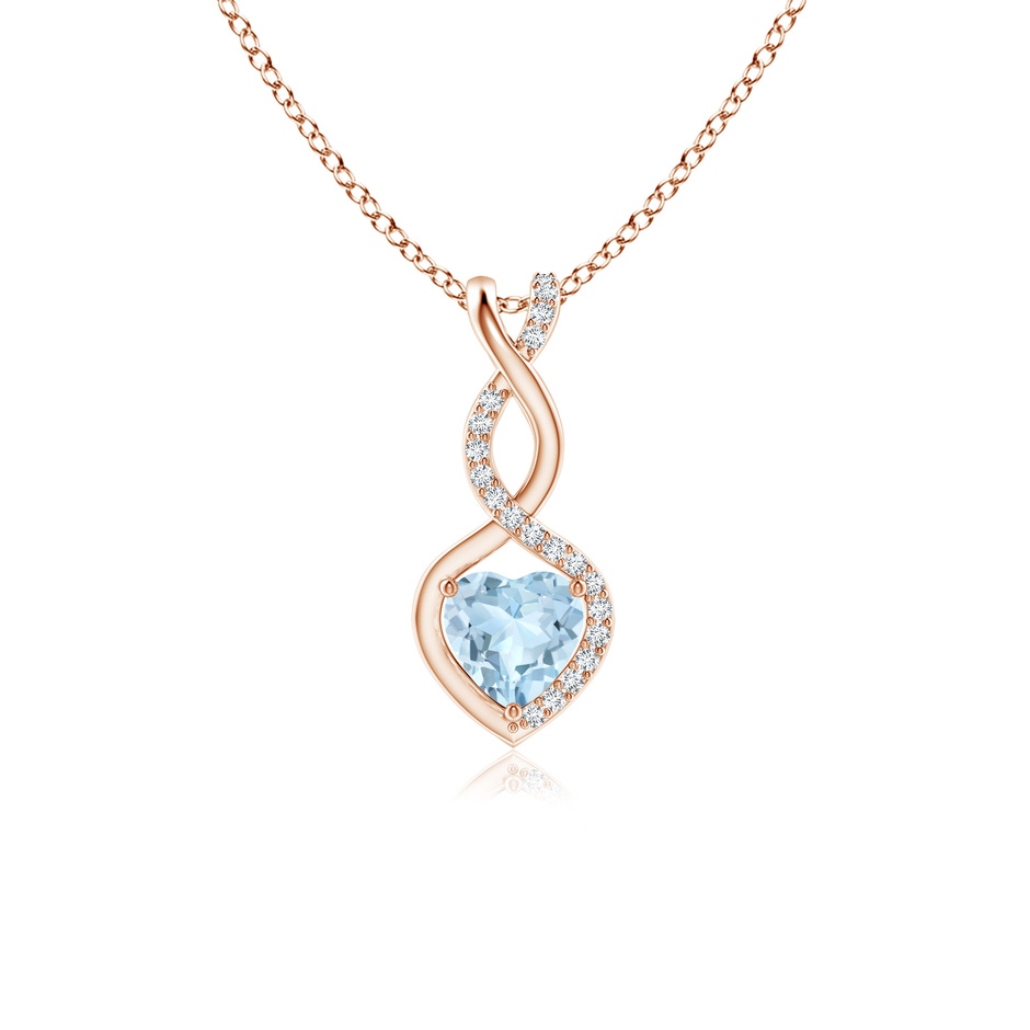 5mm AA Heart-Shaped Aquamarine Infinity Pendant with Diamond Accents in Rose Gold 