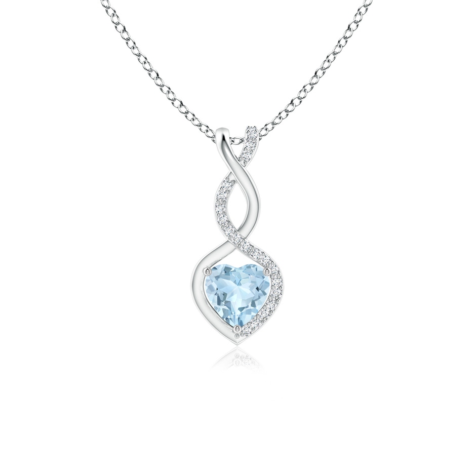 5mm AA Heart-Shaped Aquamarine Infinity Pendant with Diamond Accents in White Gold 