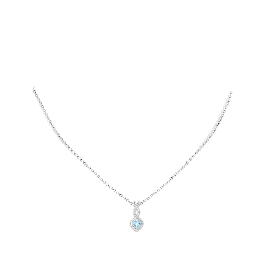 5mm AA Heart-Shaped Aquamarine Infinity Pendant with Diamond Accents in White Gold pen