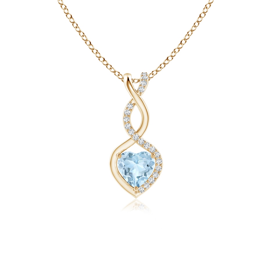 5mm AA Heart-Shaped Aquamarine Infinity Pendant with Diamond Accents in Yellow Gold 