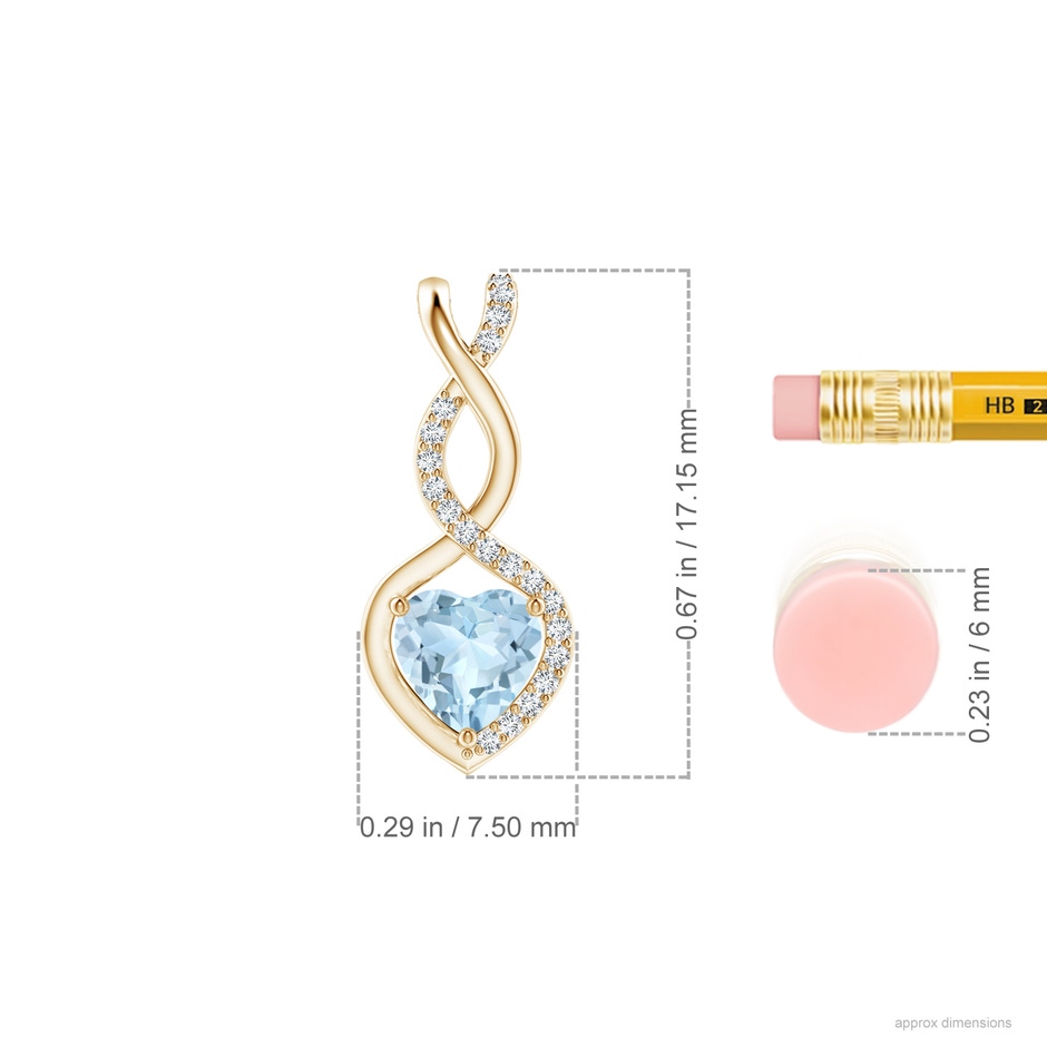 5mm AA Heart-Shaped Aquamarine Infinity Pendant with Diamond Accents in Yellow Gold ruler