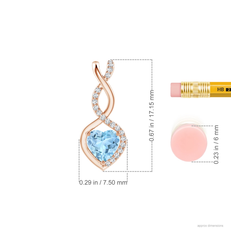 5mm AAA Heart-Shaped Aquamarine Infinity Pendant with Diamond Accents in Rose Gold ruler