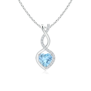 5mm AAA Aquamarine Infinity Heart Pendant with Diamonds in White Gold