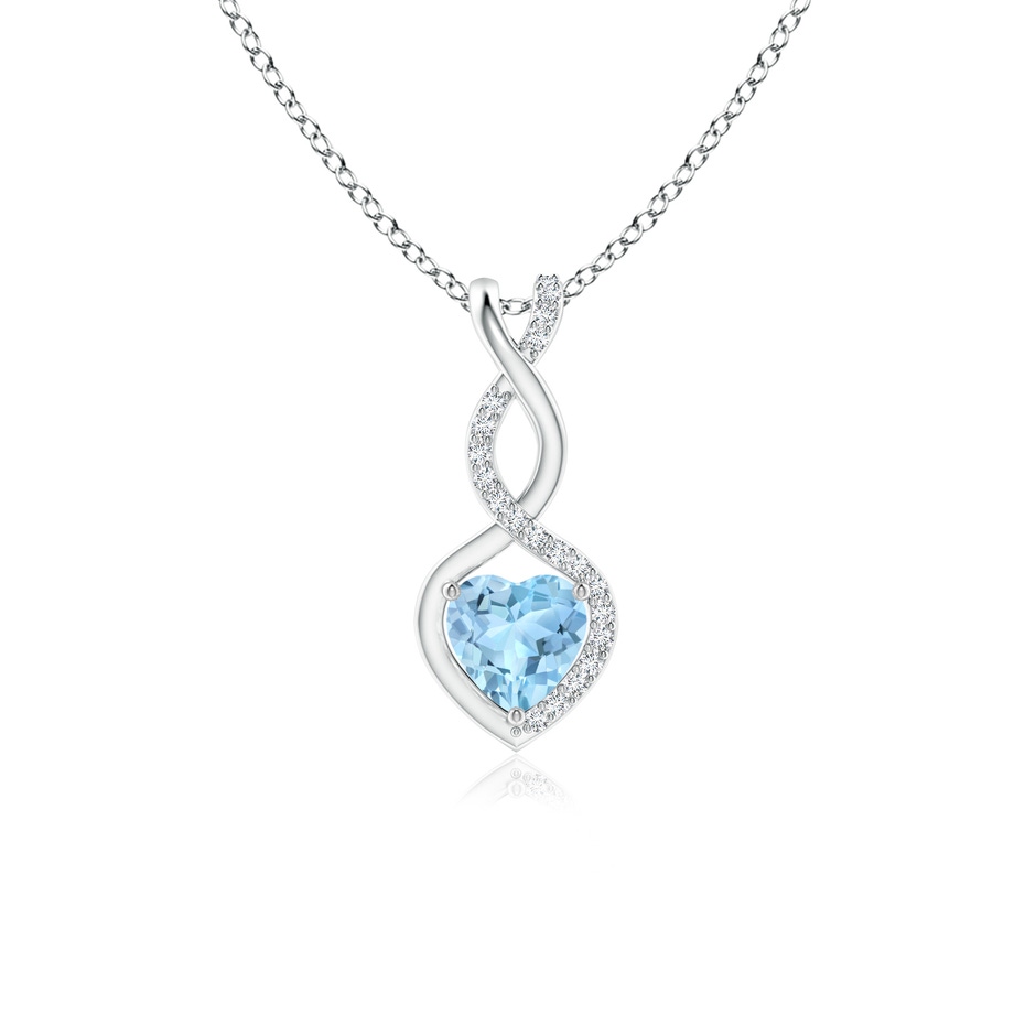 5mm AAA Heart-Shaped Aquamarine Infinity Pendant with Diamond Accents in White Gold 