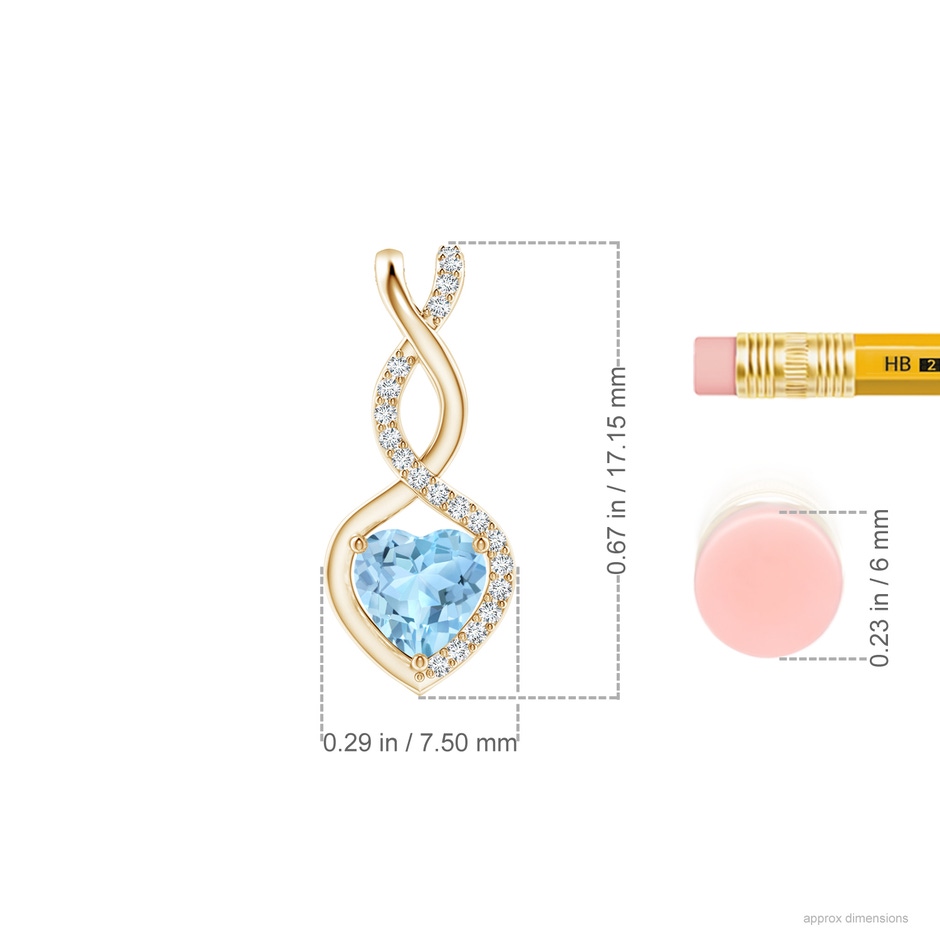 5mm AAA Heart-Shaped Aquamarine Infinity Pendant with Diamond Accents in Yellow Gold ruler