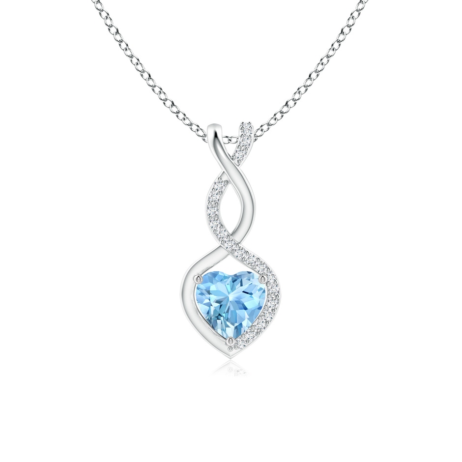 5mm AAAA Aquamarine Infinity Heart Pendant with Diamonds in White Gold 