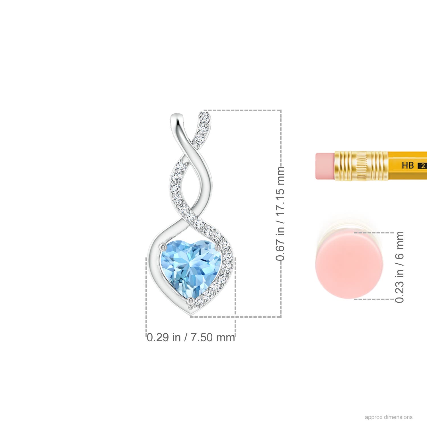 5mm AAAA Heart-Shaped Aquamarine Infinity Pendant with Diamond Accents in White Gold - ruler