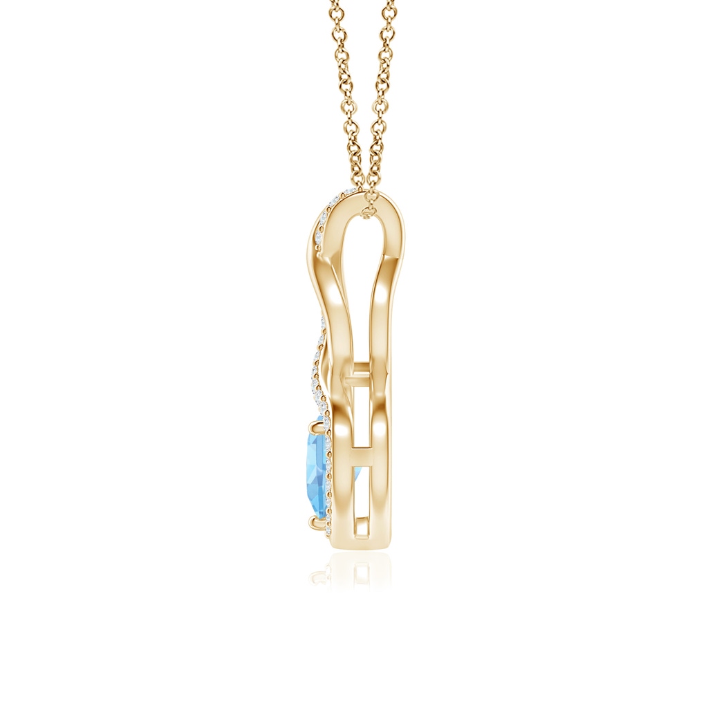 5mm AAAA Aquamarine Infinity Heart Pendant with Diamonds in Yellow Gold Side-1