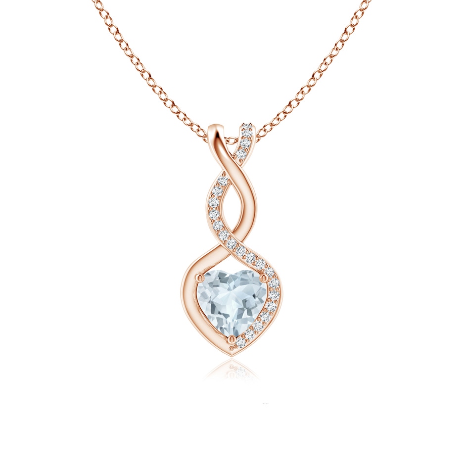 6mm A Heart-Shaped Aquamarine Infinity Pendant with Diamond Accents in Rose Gold 